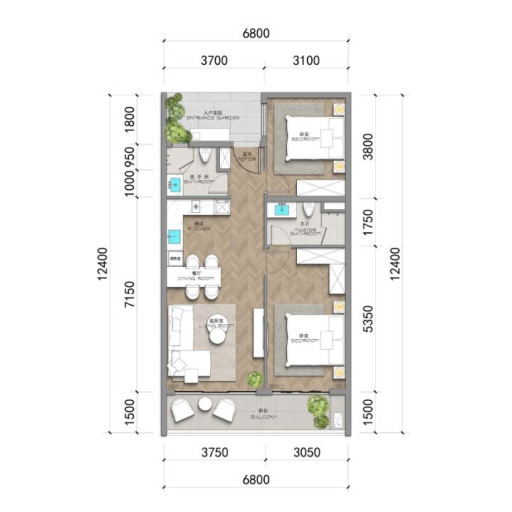 Ayana Heights Seaview Residence, 2 bedroom apartments - 76 m²